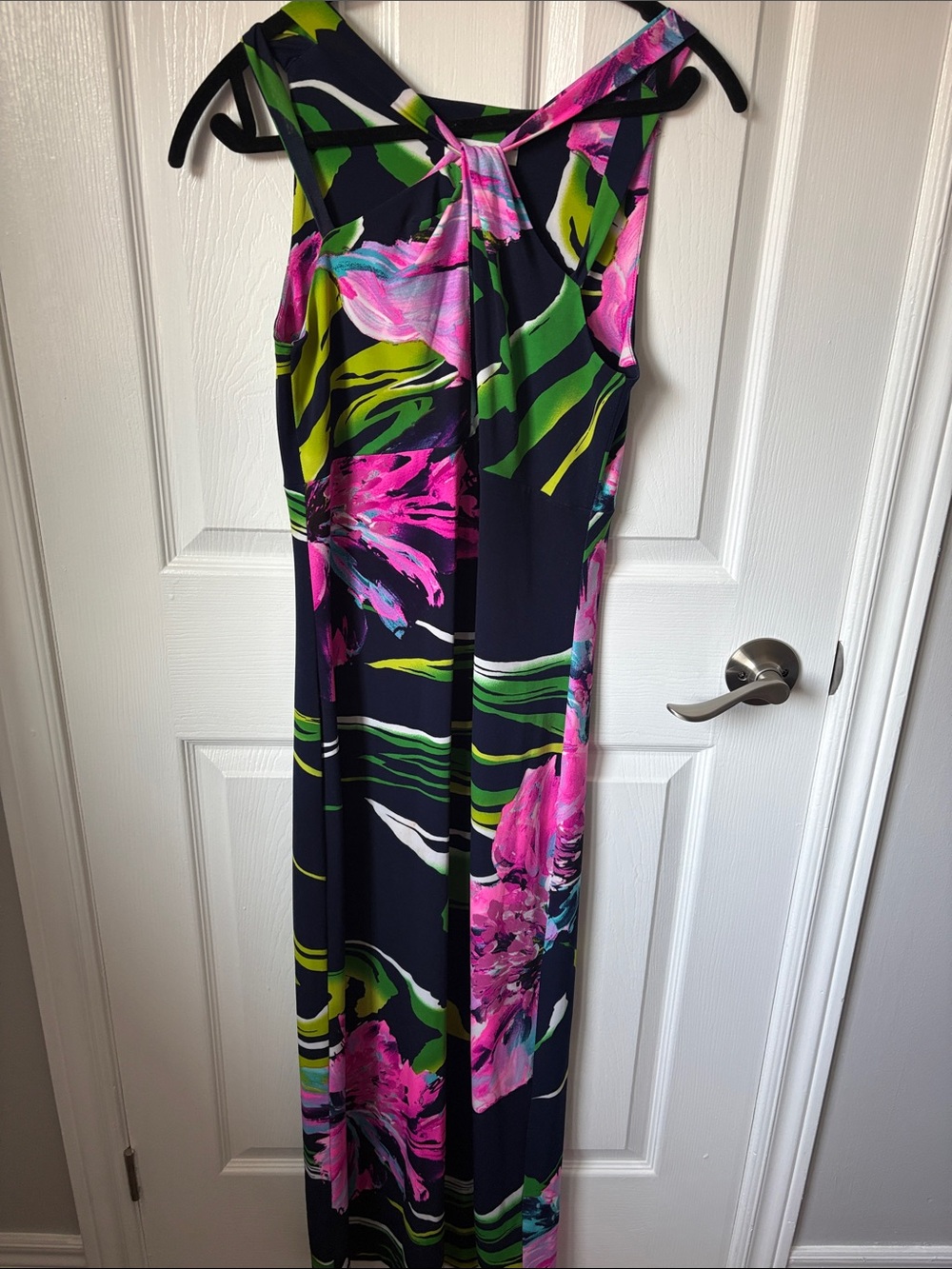 Floral Navy Maxi Dress with Pink & Green Print